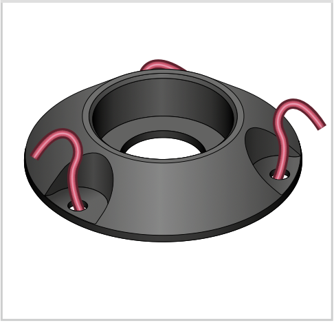 Base cap positioned and secured with red pegs, top collar and lower collar placed nearby