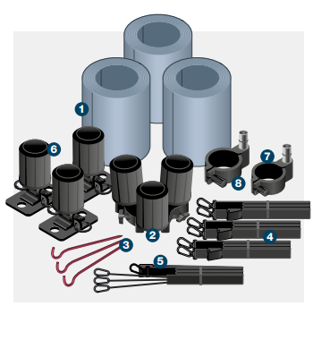 System 50 Tripod complete kit — all components laid out with numbered callouts
