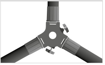 Three legs inserted into the tripod head mount with slots facing inward — top view