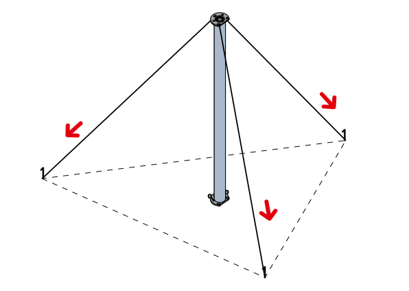 Deployed mast with guy ropes secured to pegs