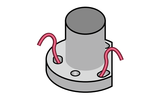 Base cap positioned and secured with red pegs