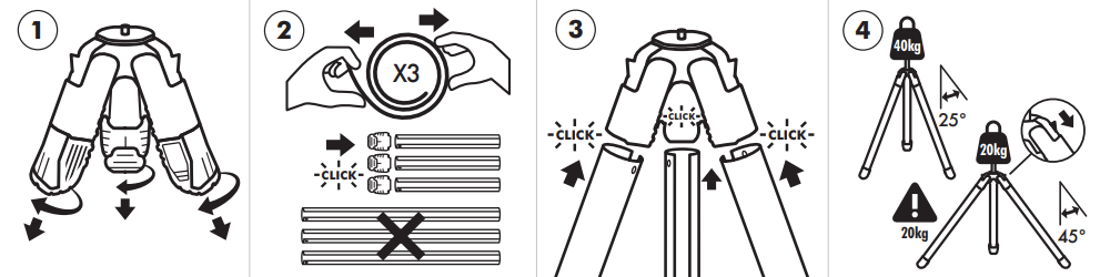 Sitting mode deployment — 650mm legs, 4 steps with 25° and 45° angle options