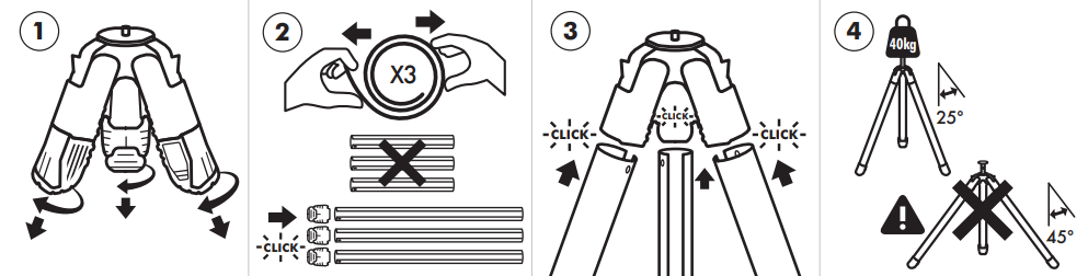 Standing mode deployment — 1250mm legs, 4 steps at 25° only