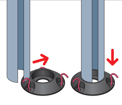 Mast being slid into low profile base cap — two views
