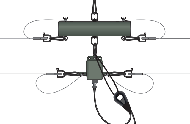 Radio cable connected to balun with strain relief attached