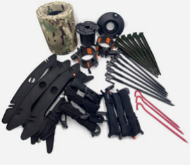 Conversion kit (7m) — full kit laid out with multicam bag