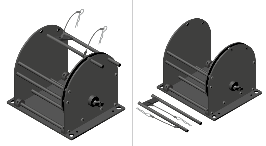 Top bars being slid out of the Rolacage — before and after views