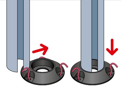 Mast being slid into low profile base cap — two views