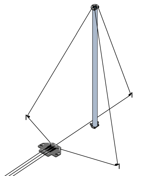 Completed CGC deployment — isometric view showing mast with guy ropes routed through pulleys to CGC base plate
