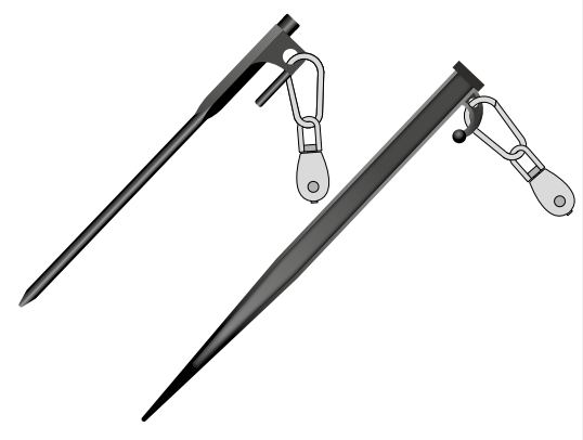 Pulley clipped to ground peg — close-up of peg and pulley assembly