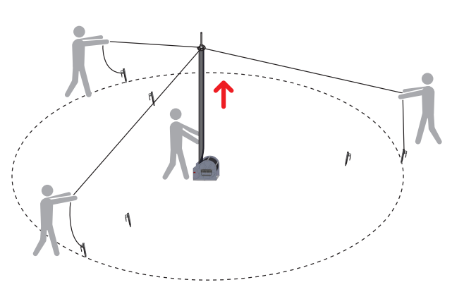 Step 5 — Mast being raised with 4-person team maintaining tension