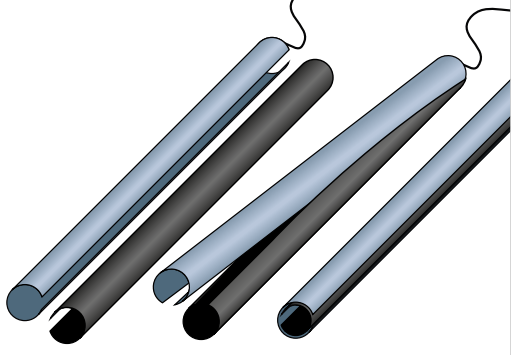 Two unrolled tubes lying slot to slot, IAM wrapped around insert