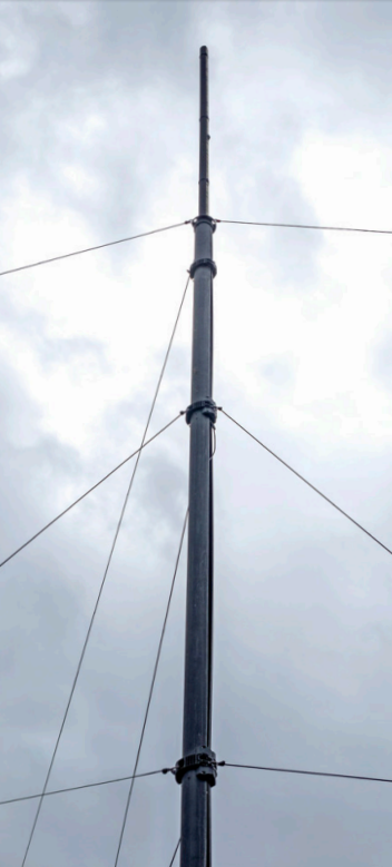 3.5m IAM mounted on a deployed System 100 mast with guy ropes