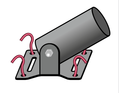 Hinged base plate secured to ground with mast tube inserted