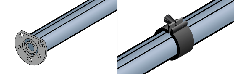 Top cap with spigot screw (left) and secondary cuff attached to mast (right)
