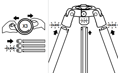 Step 2 &mdash; unroll three legs and click into feet and head unit