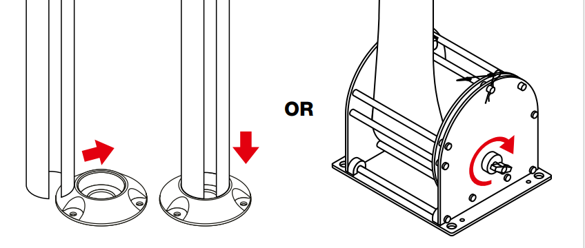 Step 6 &mdash; mast into base cap or secure in rolacage with brake plate