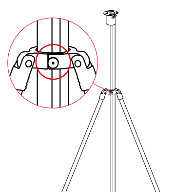 Step 7 &mdash; pin to second hole position, verify mast is vertical (close-up with highlight)