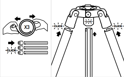 Step 2 &mdash; unroll three legs and click into feet and head unit
