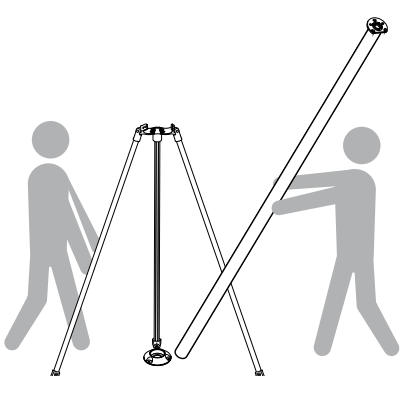 Step 6 &mdash; two people lifting combined double mast into the support system