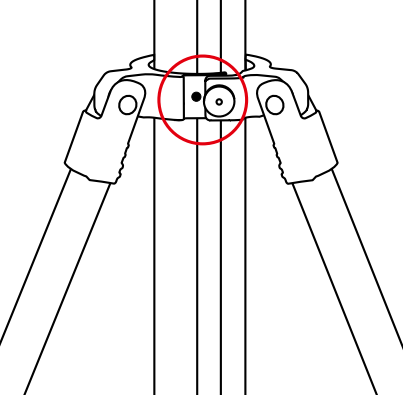 Step 7 &mdash; close collar around double mast, pin to first hole, verify vertical (close-up with highlight)