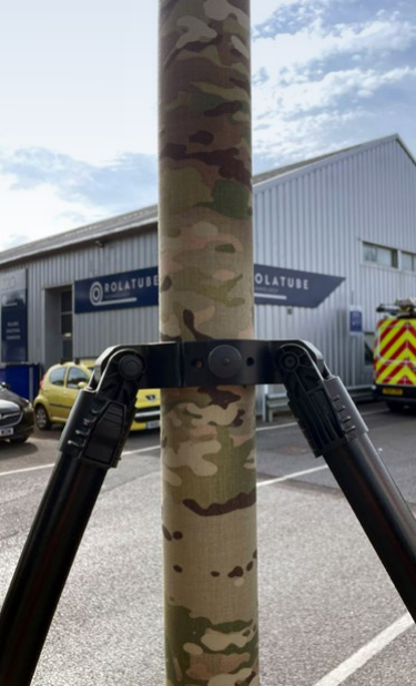 Mast Support System collar detail on multicam mast &mdash; close-up