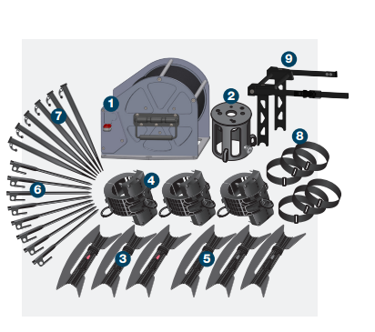 System 100 Mast/Rolacage components — 9 items with numbered callouts