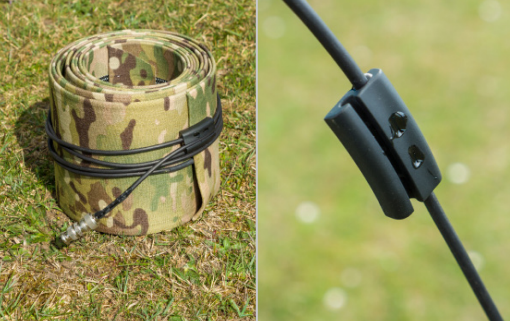 Rolled IAM in multicam bag with cable clip detail