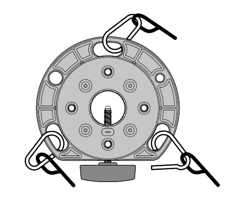 Top cap with flat edge aligned to mast slot, guy rope snap hooks attached