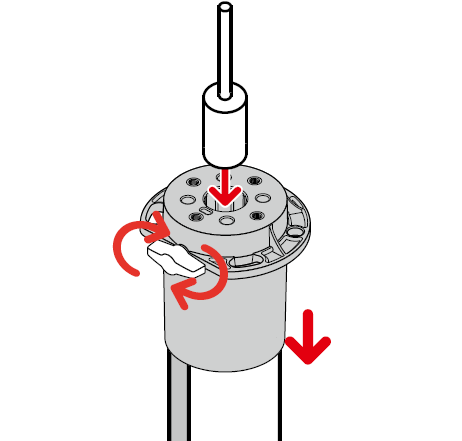 Top load being inserted into top cap and secured with wing screw