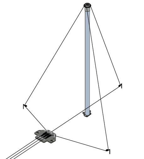 Completed CGC deployment — isometric view showing mast with guy ropes routed through pulleys to CGC base plate