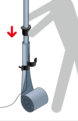 IAM/insert/mount being lowered through the top of the System 75 mast with red arrow indicator
