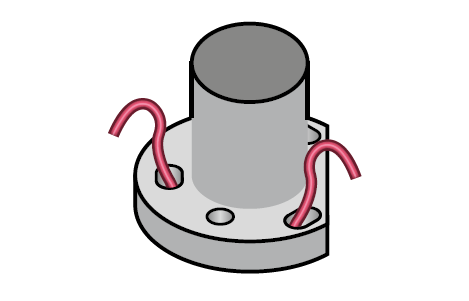 Base cap positioned and secured with red pegs