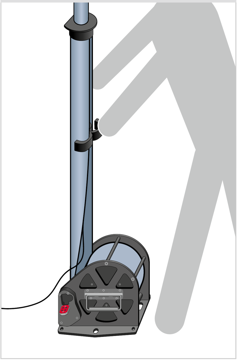 System 100 mast unrolled until the mount cuff is secured