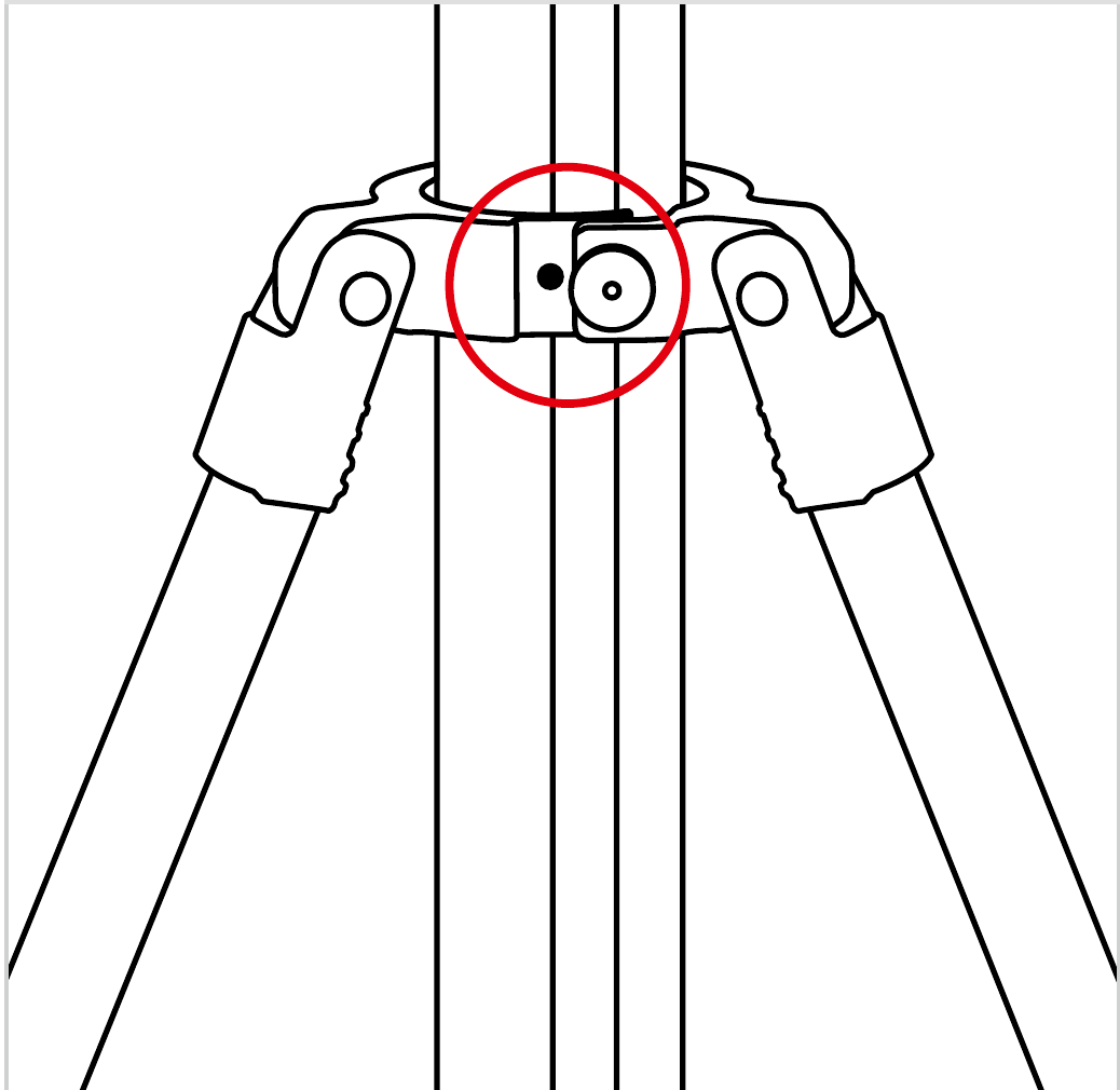 Mast support collar closed around the double mast with the pin aligned to the first hole