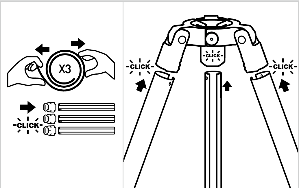 Unrolling the three legs and clicking them into the feet and head unit