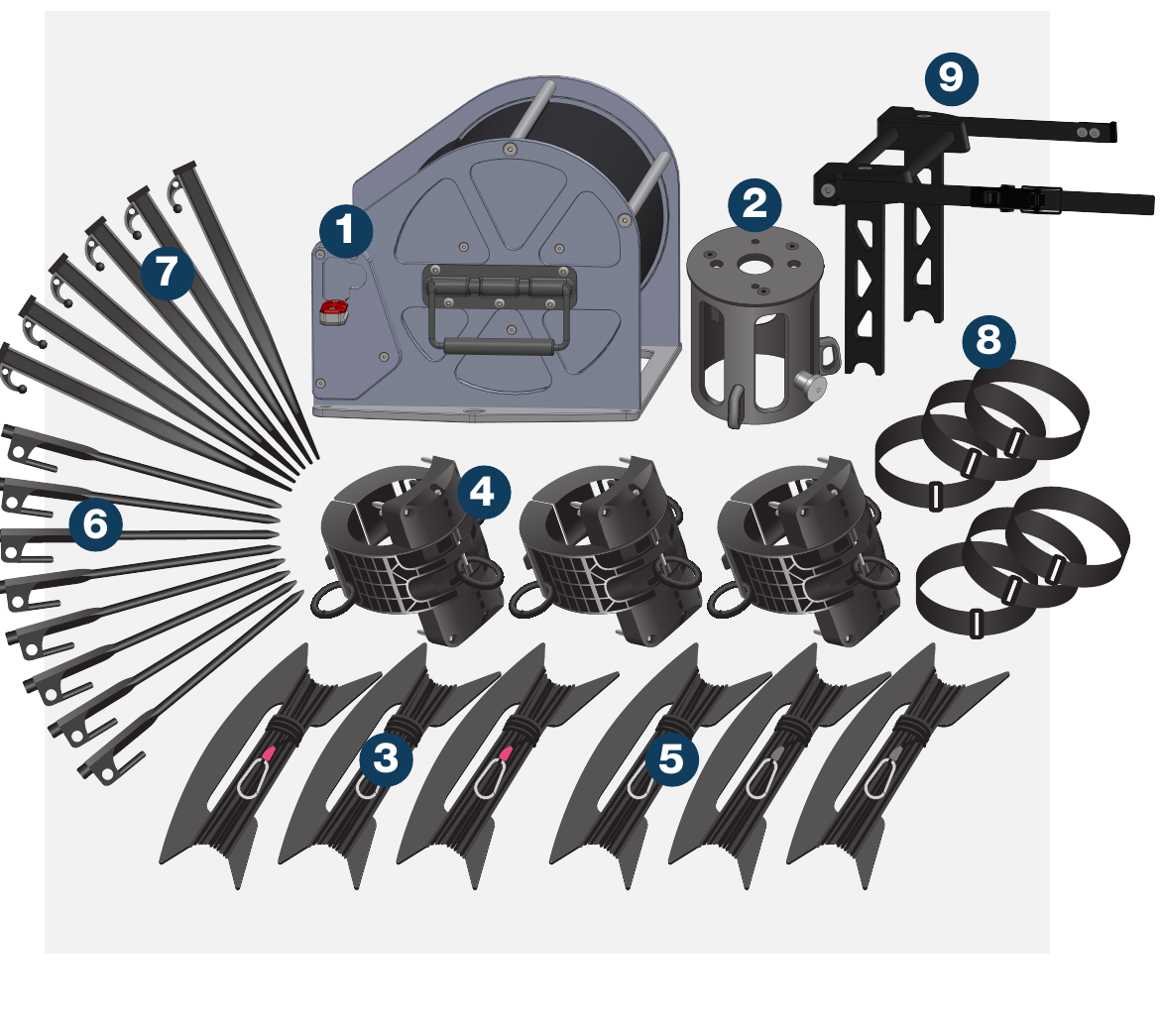 System 100 Mast / Rolacage components — 9 items with numbered callouts