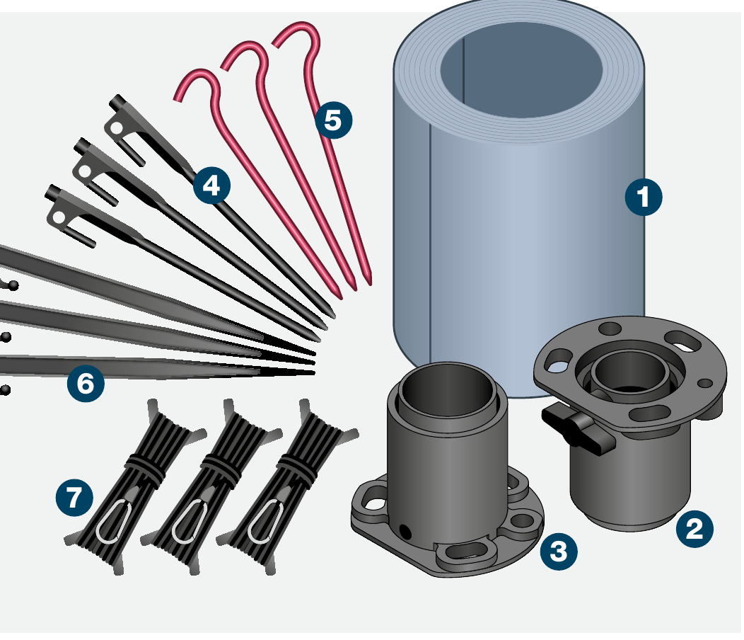 System 50 single tube mast components — 7 items with numbered callouts