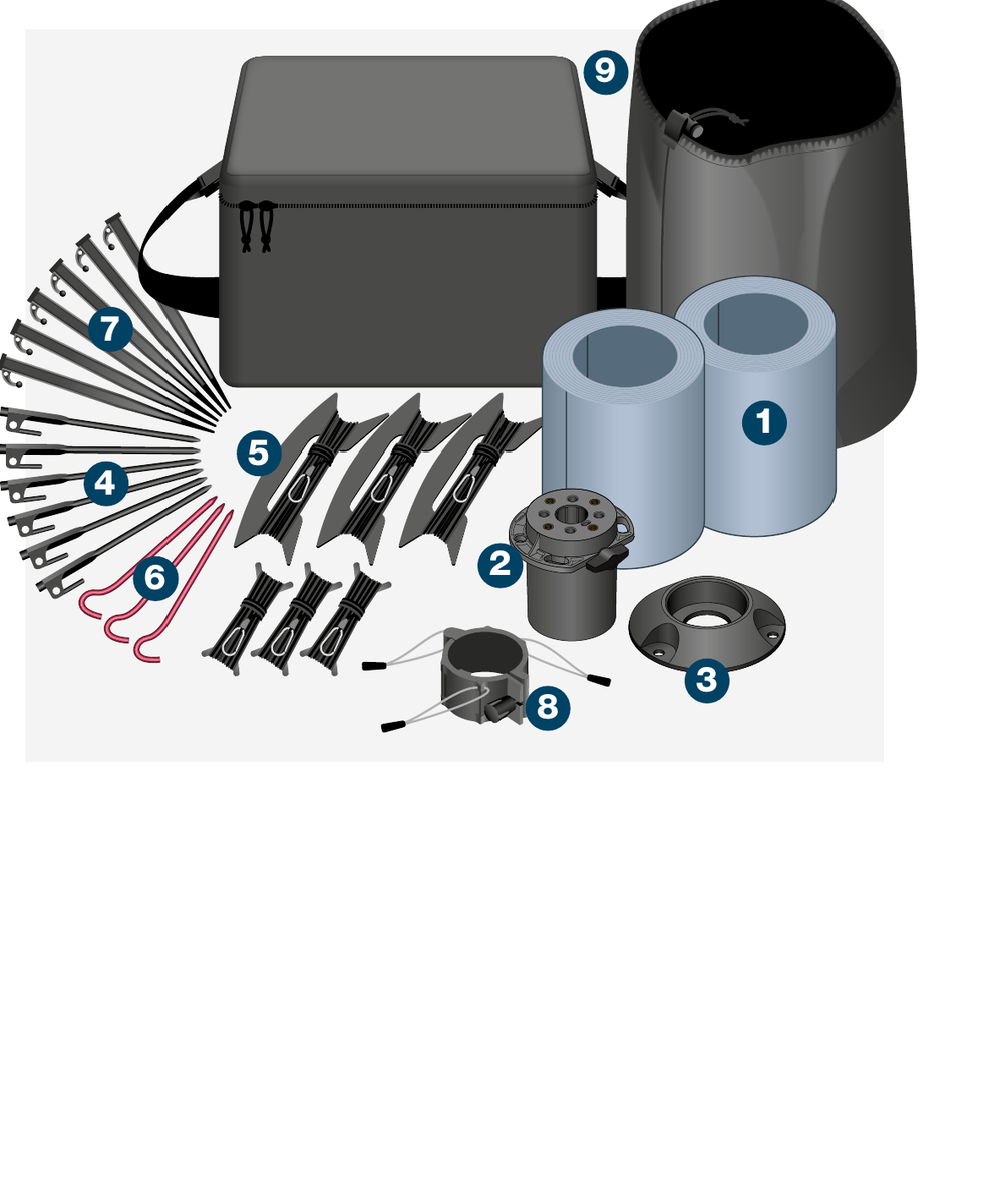 System 75 Double Tube Mast components &mdash; 9 items with numbered callouts