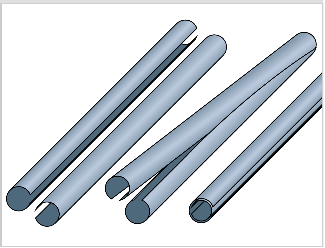 Two masts lying slot to slot, one pushed into the slot of the other