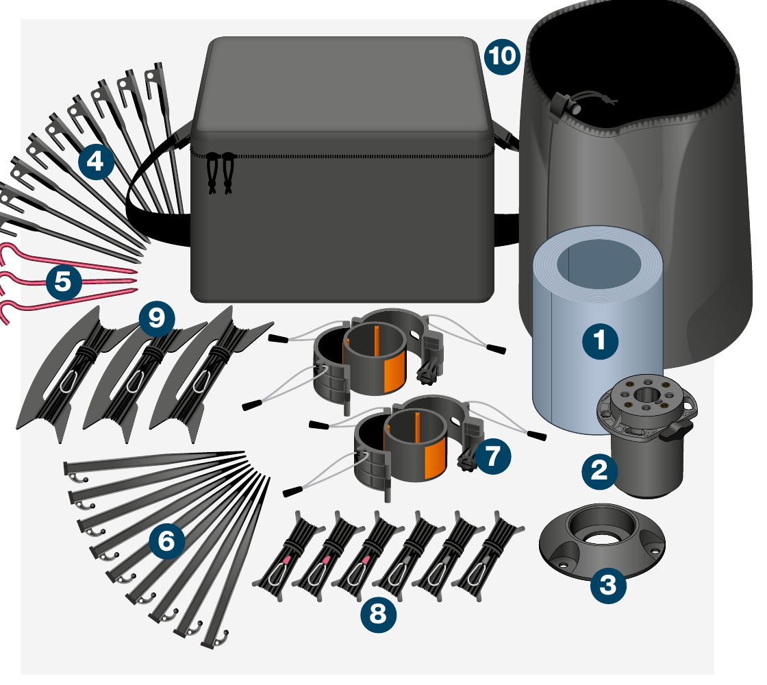 System 75 7m Single Tube Mast components — 10 items with numbered callouts including two secondary cuffs