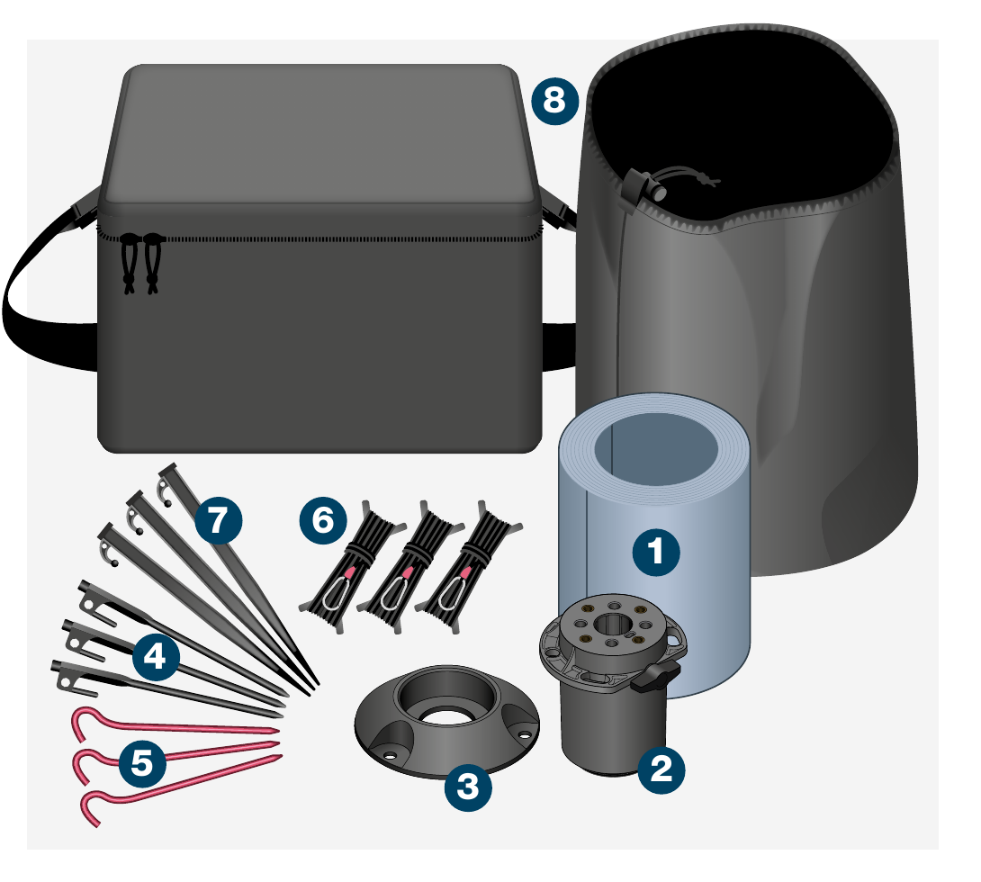 System 75 3m, 4m and 5m Single Tube Mast components — 8 items with numbered callouts