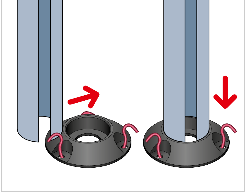 Fully unrolled mast being slid into the base cap