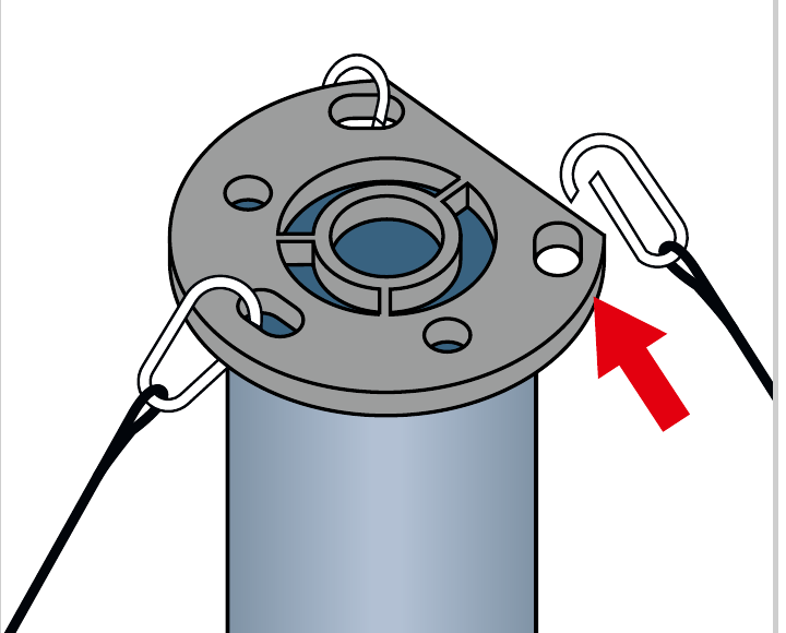 System 100 top cap with guy rope snap hooks clipped to the outer holes