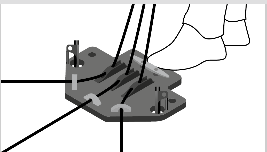Operator&rsquo;s foot on the CGC base plate with the three guy ropes fed through the cleats