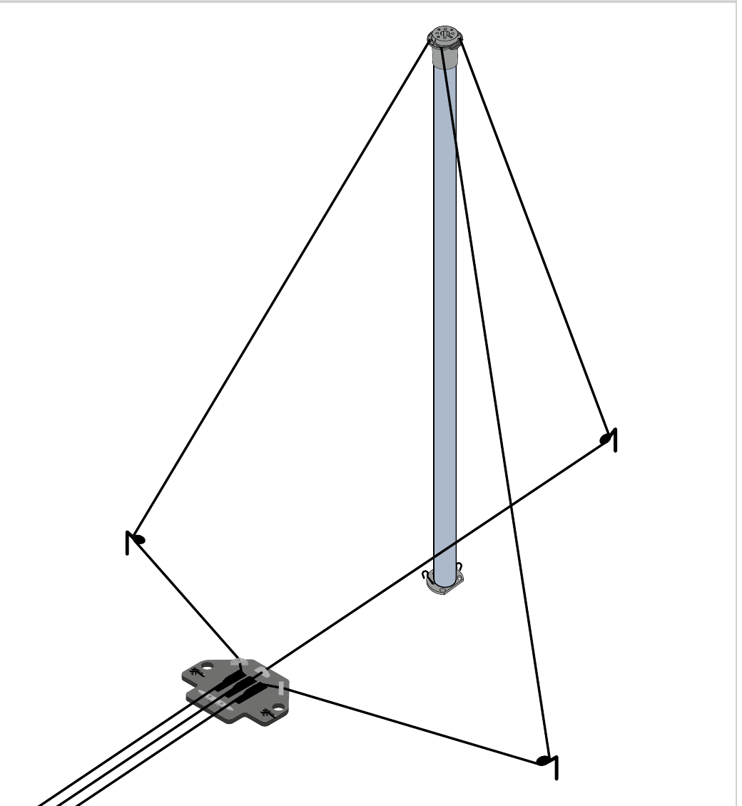 Fully deployed mast with the three guy ropes routed to the CGC base plate