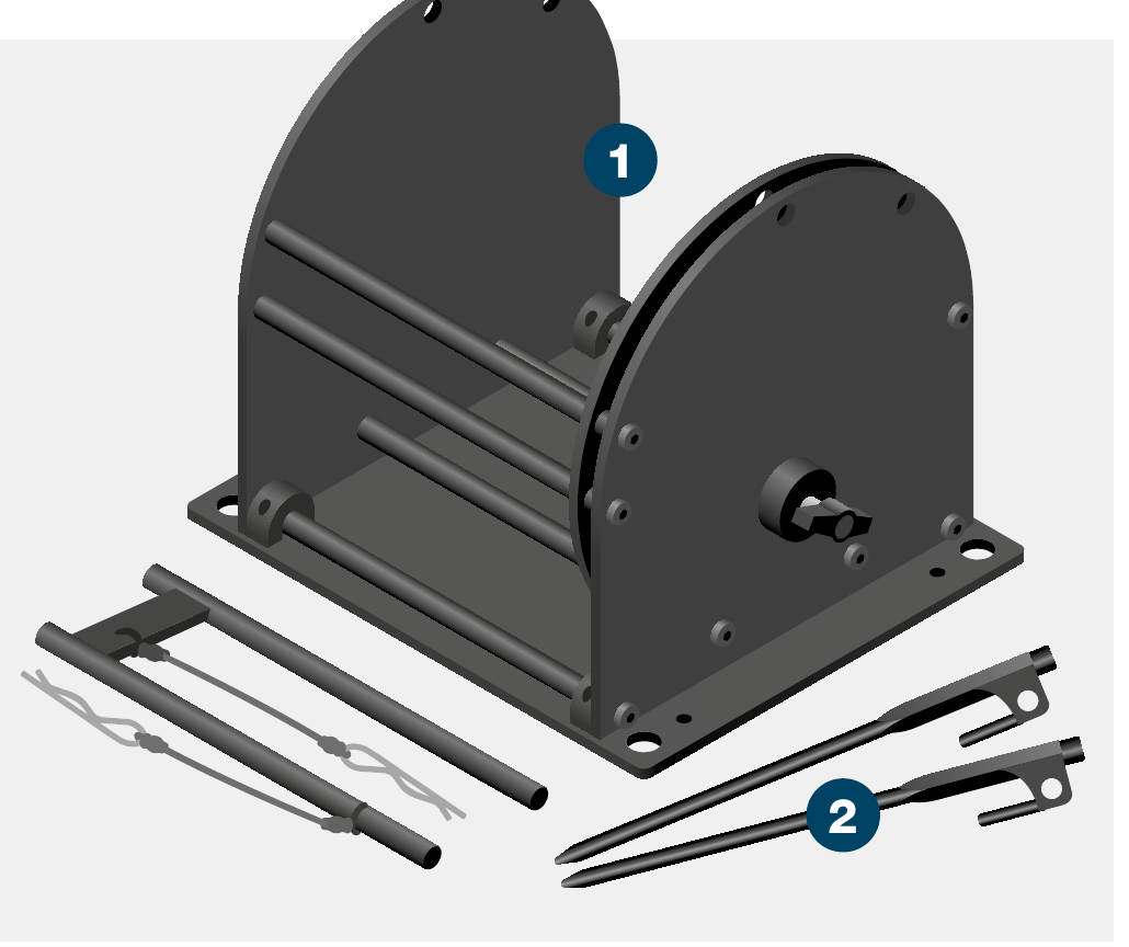 Rolacage components &mdash; 2 items with numbered callouts