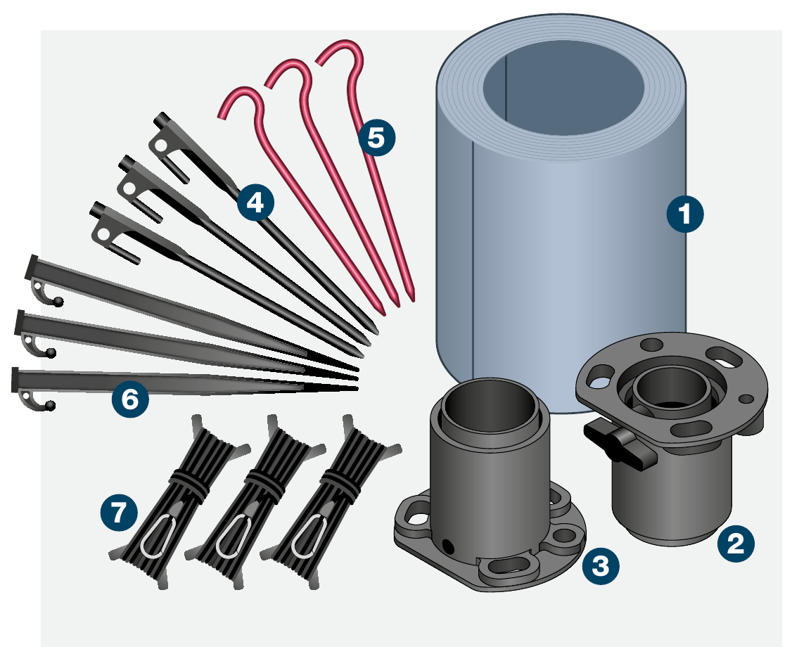 System 50 single tube mast components — 7 items with numbered callouts